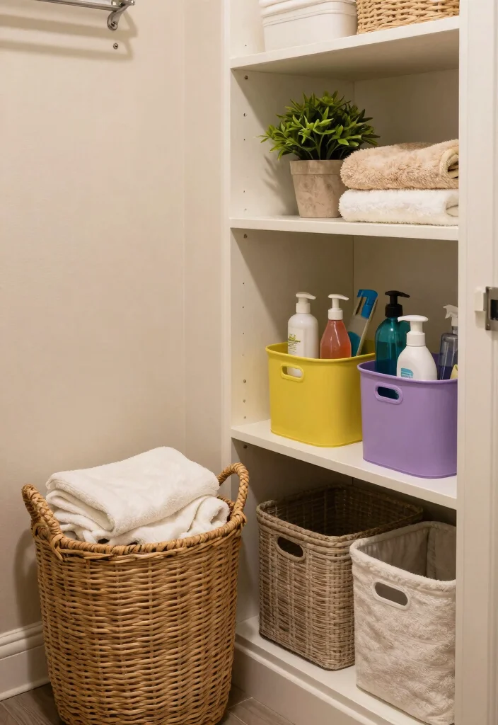 10 Bathroom Closet Ideas for Extra Hidden Storage 14 10 Bathroom Closet Ideas for Extra Hidden Storage 4. Baskets and Bins 0