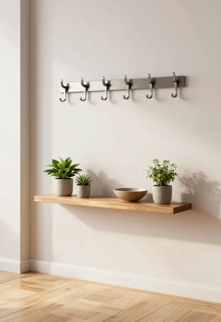 10 Drop Zone Entryway Ideas to Control Clutter 1. Wall Mounted Hooks and Shelves 0 1