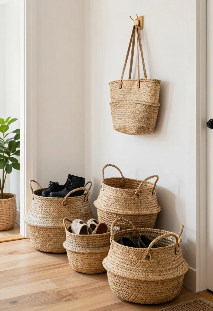 10 Drop Zone Entryway Ideas to Control Clutter 3. Stylish Storage Baskets 0 1