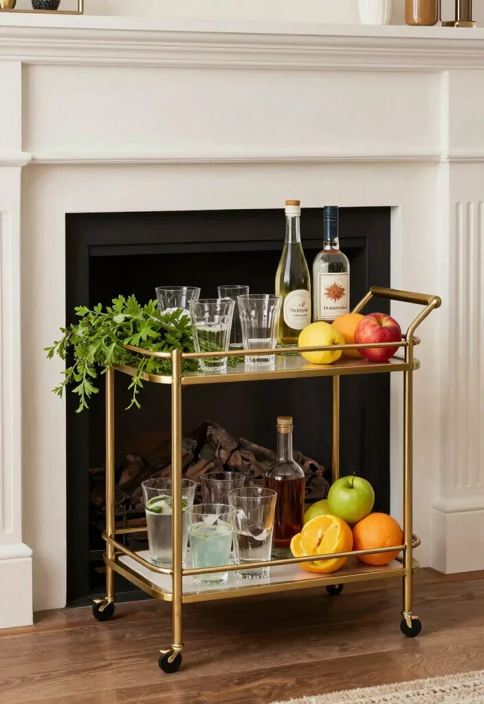 10 Empty Fireplace Ideas to Style Unused Spaces 9. Introduce a Mini Bar Setup 0