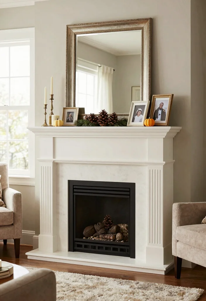 10 Faux Fireplace Ideas for Budget Friendly Decor 2. Elegant Mantel Display 0
