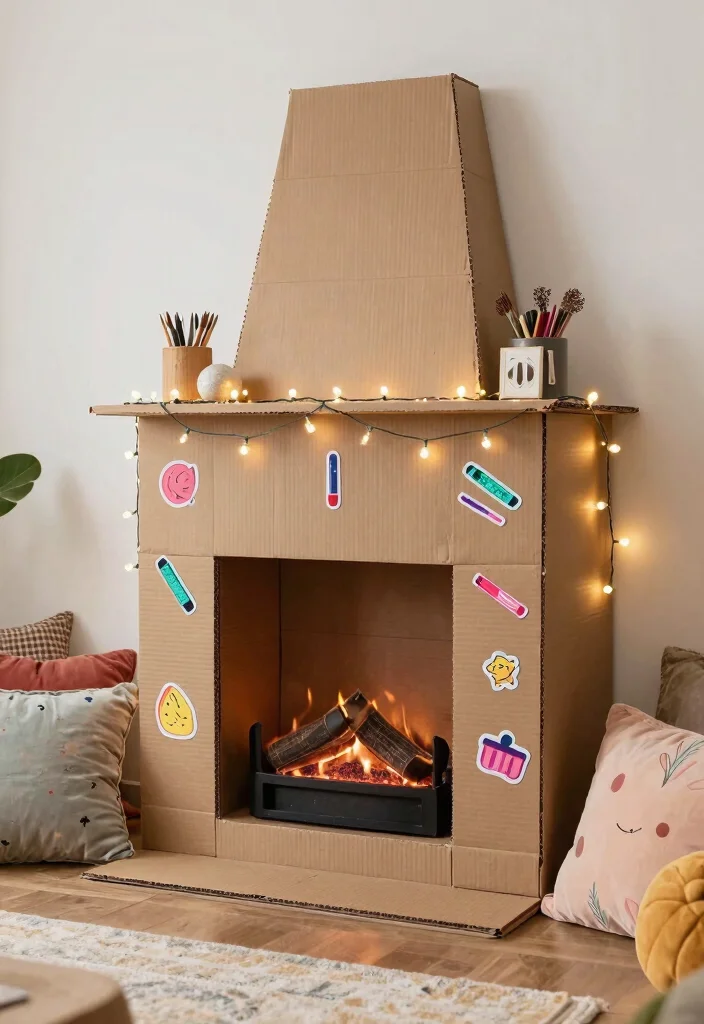 10 Faux Fireplace Ideas for Budget Friendly Decor 3. DIY Cardboard Fireplace 0