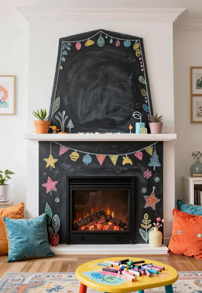 10 Faux Fireplace Ideas for Budget Friendly Decor 6. Chalkboard Faux Fireplace 0