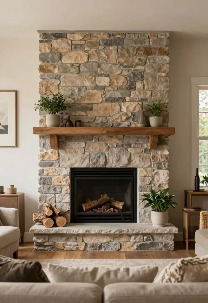 10 Faux Fireplace Ideas for Budget Friendly Decor 7. Faux Stone Fireplace 0