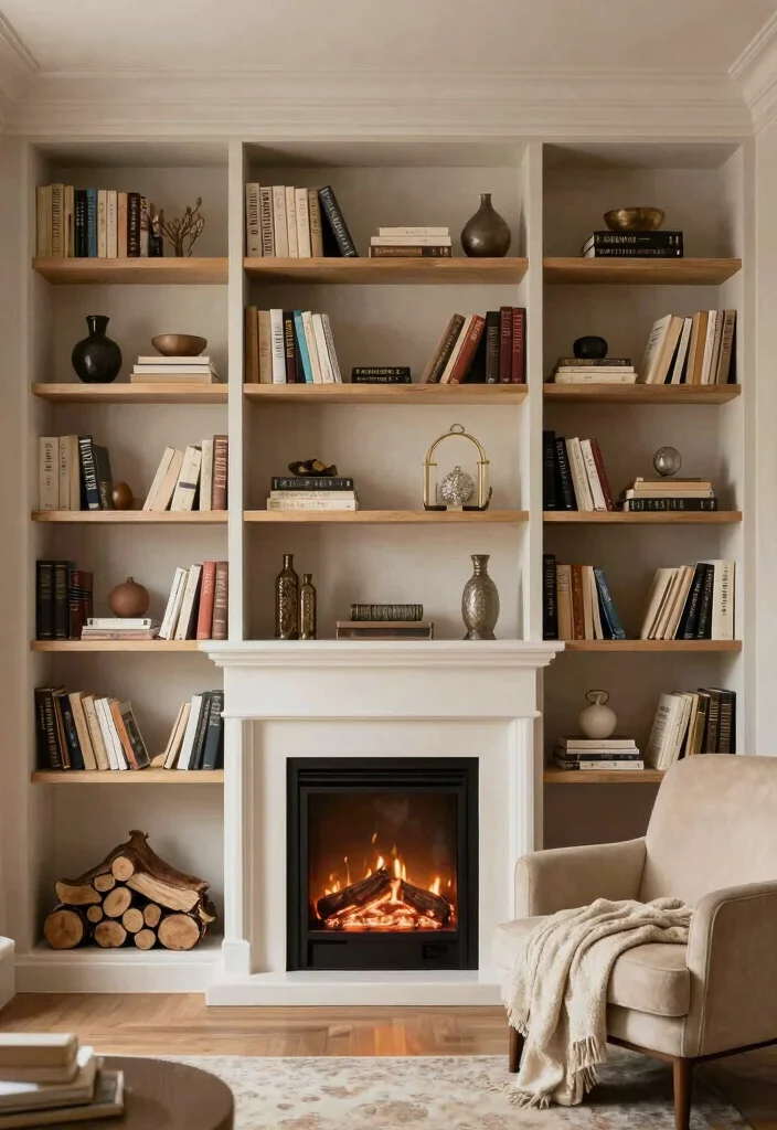10 Faux Fireplace Ideas for Budget Friendly Decor 8. Bookshelf Fireplace 0