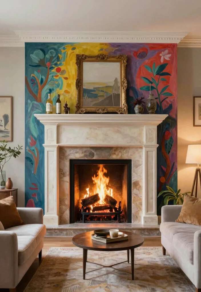 10 Faux Fireplace Ideas for Budget Friendly Decor 9. Painted Fireplace Mural 0