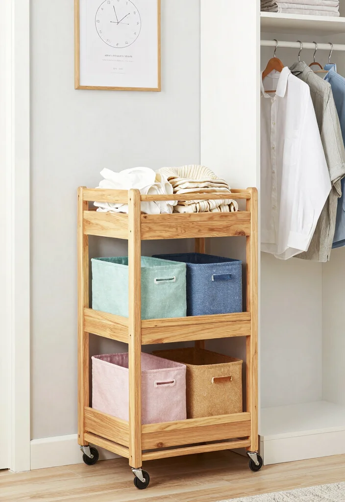 10 Laundry Closet Ideas to Keep Small Spaces Neat 2. Multi Functional Laundry Cart 0