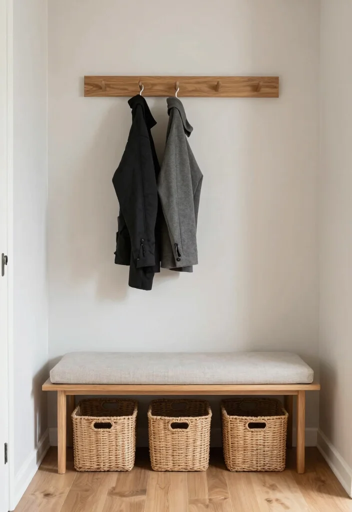 10 Small Entryway Ideas That Stay Functional and Uncluttered 1 10 Small Entryway Ideas That Stay Functional and Uncluttered 1. Minimalist Bench for Seating and Storage 0