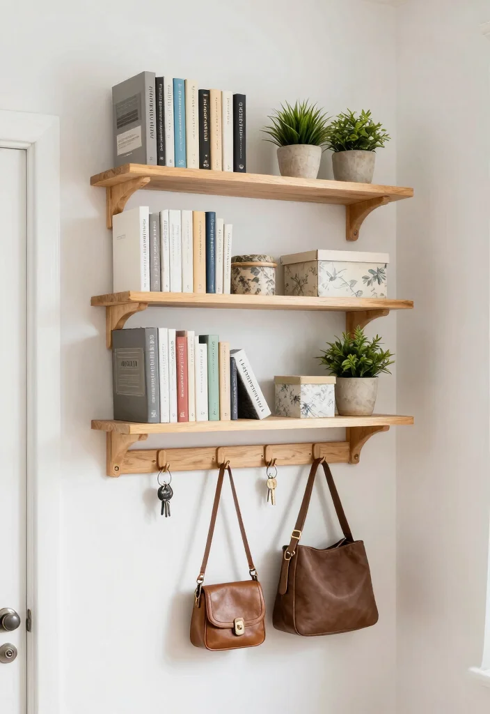 10 Small Entryway Ideas That Stay Functional and Uncluttered 2 10 Small Entryway Ideas That Stay Functional and Uncluttered 2. Wall Mounted Shelves for Display and Storage 0