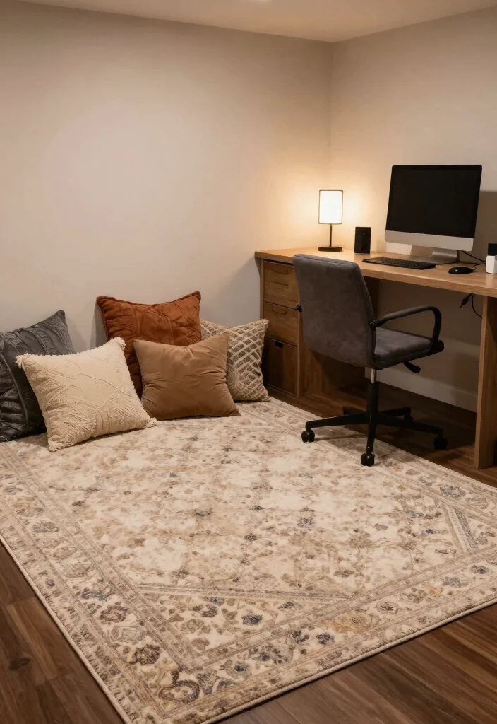 12 Basement Office Ideas That Still Feel Bright 26 12 Basement Office Ideas That Still Feel Bright 6. Cozy Textiles and Rugs 0