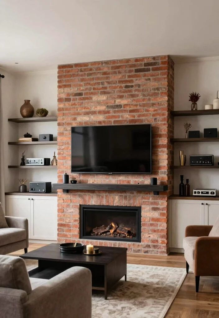 12 Brick Fireplace Ideas for Timeless Character 61 12 Brick Fireplace Ideas for Timeless Character 11. Integrated Media Center 0