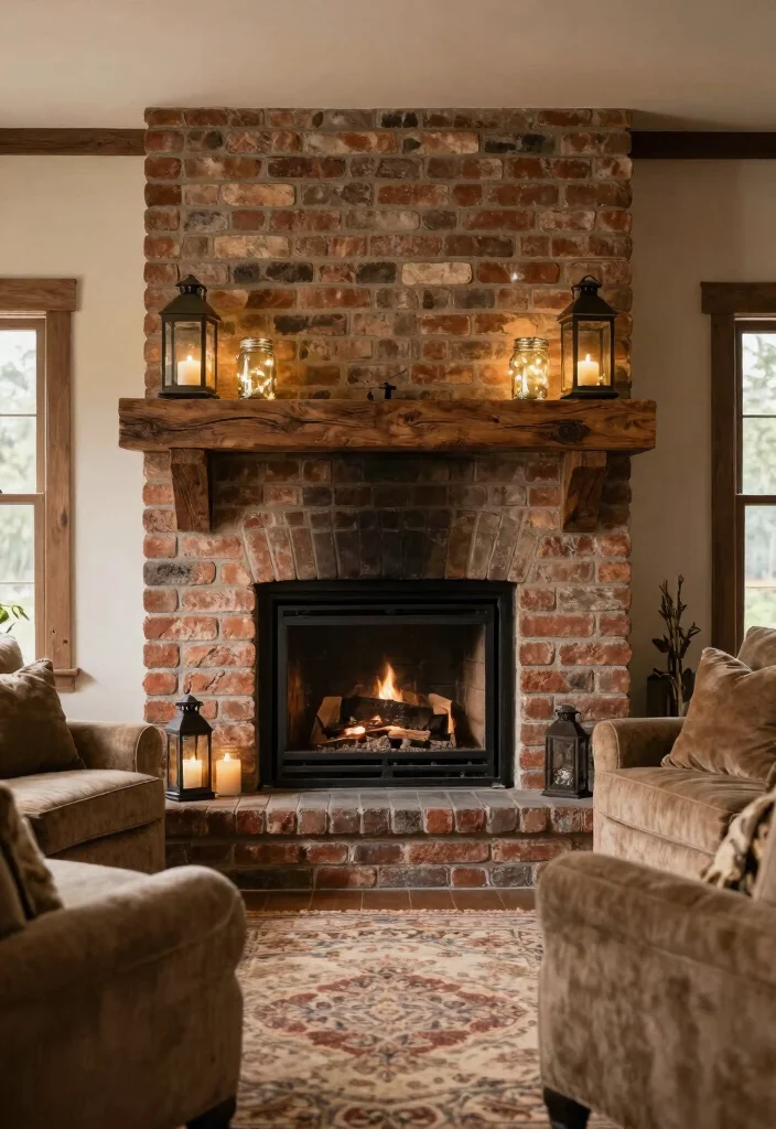 12 Brick Fireplace Ideas for Timeless Character 23 12 Brick Fireplace Ideas for Timeless Character 3. Rustic Farmhouse Charm 0