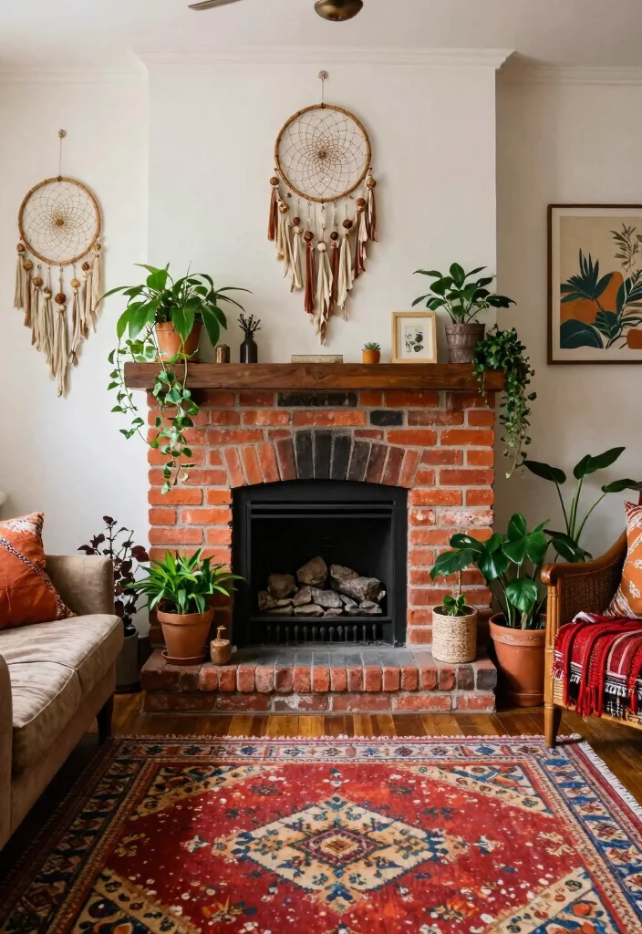 12 Brick Fireplace Ideas for Timeless Character 36 12 Brick Fireplace Ideas for Timeless Character 6. Bohemian Vibes 0