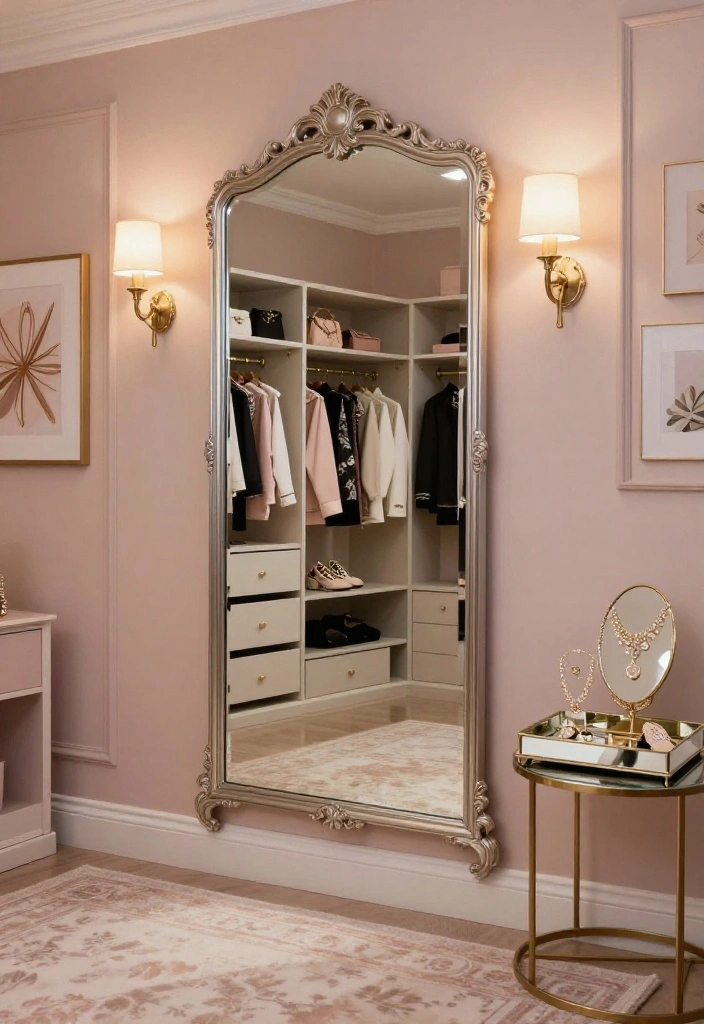 12 Closet Room Ideas That Feel Like a Mini Dressing Area 12 12 Closet Room Ideas That Feel Like a Mini Dressing Area 2. Chic Mirrors for a Dressing Room Feel 0