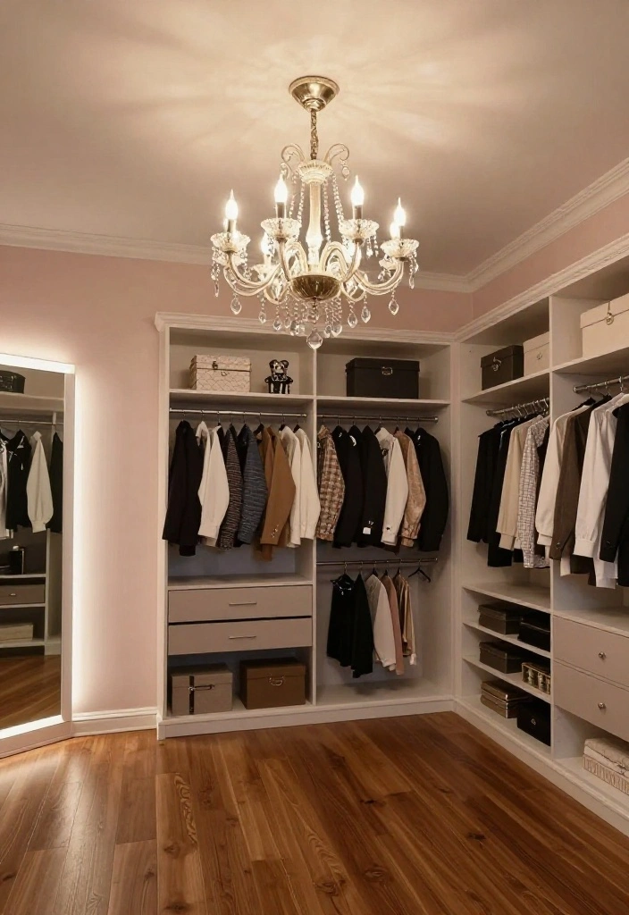 12 Closet Room Ideas That Feel Like a Mini Dressing Area 35 12 Closet Room Ideas That Feel Like a Mini Dressing Area 5. Statement Lighting to Illuminate Your Space 0