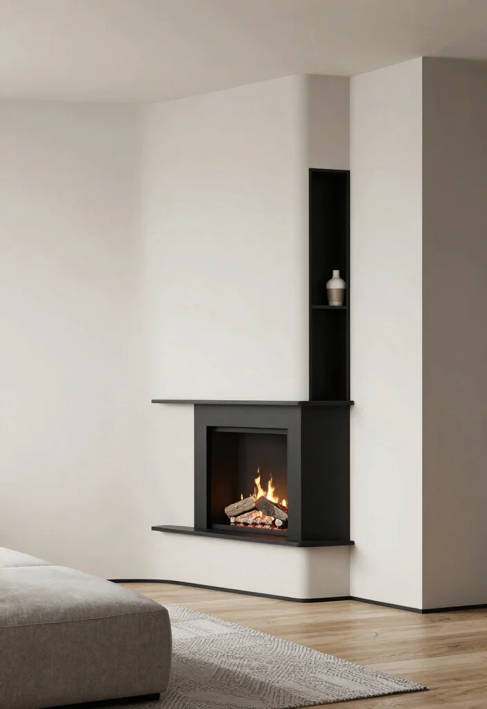 12 Corner Fireplace Ideas That Save Space 1. Sleek Modern Elegance 0