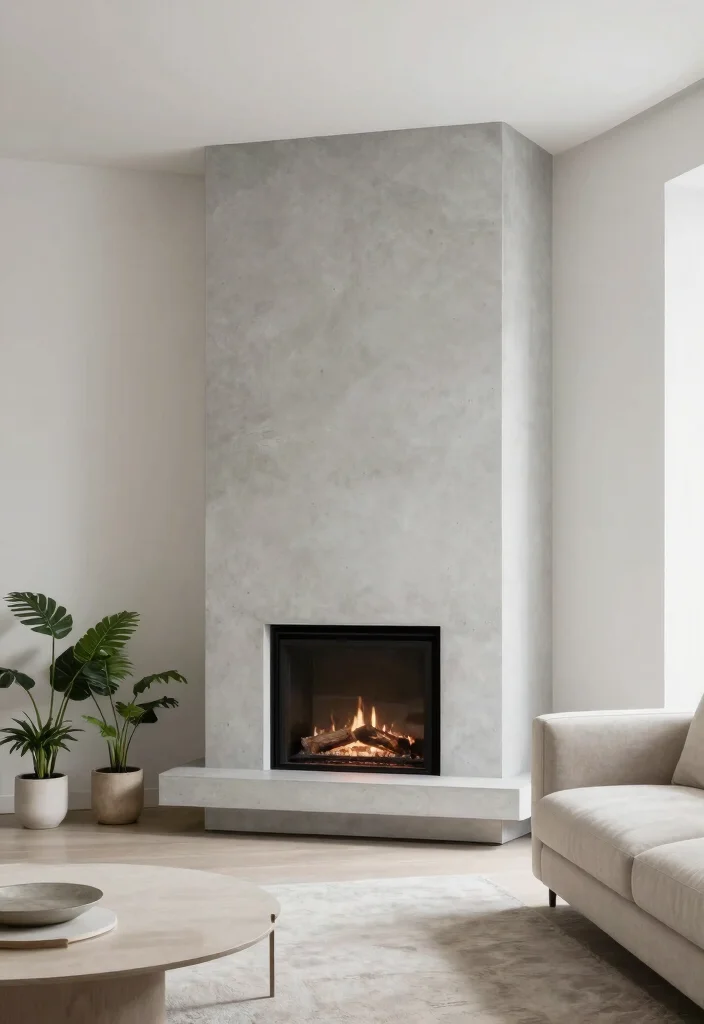 12 Corner Fireplace Ideas That Save Space 5. Minimalist Concrete Fireplaces 0