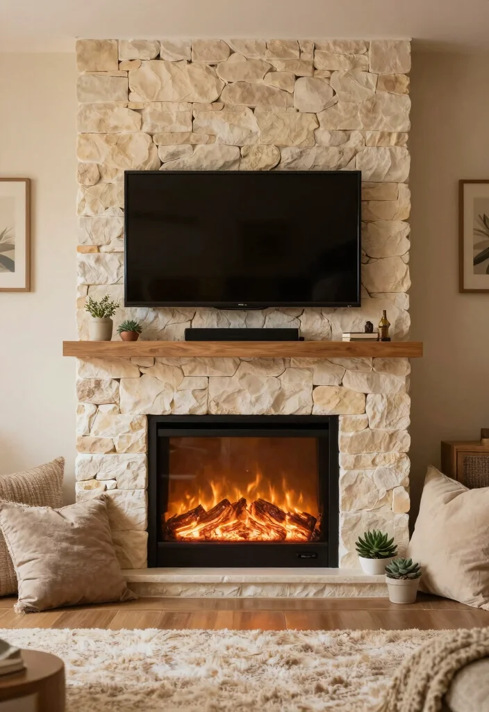 12 Electric Fireplace Ideas with TV for Small Living Rooms 61 12 Electric Fireplace Ideas with TV for Small Living Rooms 11. Textured Surrounds 0