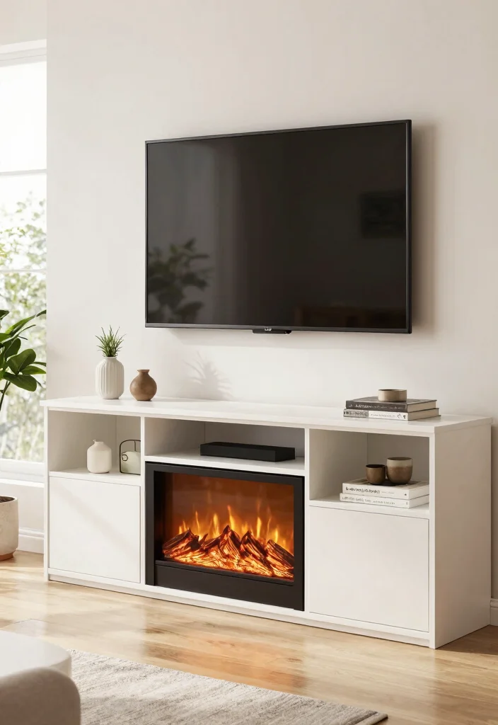 12 Electric Fireplace Ideas with TV for Small Living Rooms 12 12 Electric Fireplace Ideas with TV for Small Living Rooms 2. TV Stand Combinations 0