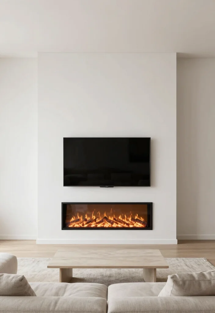 12 Electric Fireplace Ideas with TV for Small Living Rooms 36 12 Electric Fireplace Ideas with TV for Small Living Rooms 6. Minimalist Elegance 0