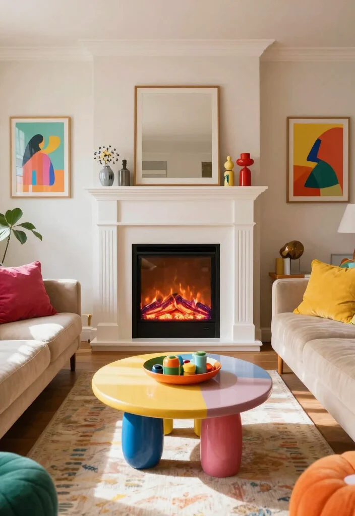 12 Electric Fireplace Ideas with TV for Small Living Rooms 47 12 Electric Fireplace Ideas with TV for Small Living Rooms 7. Colorful Accents 0