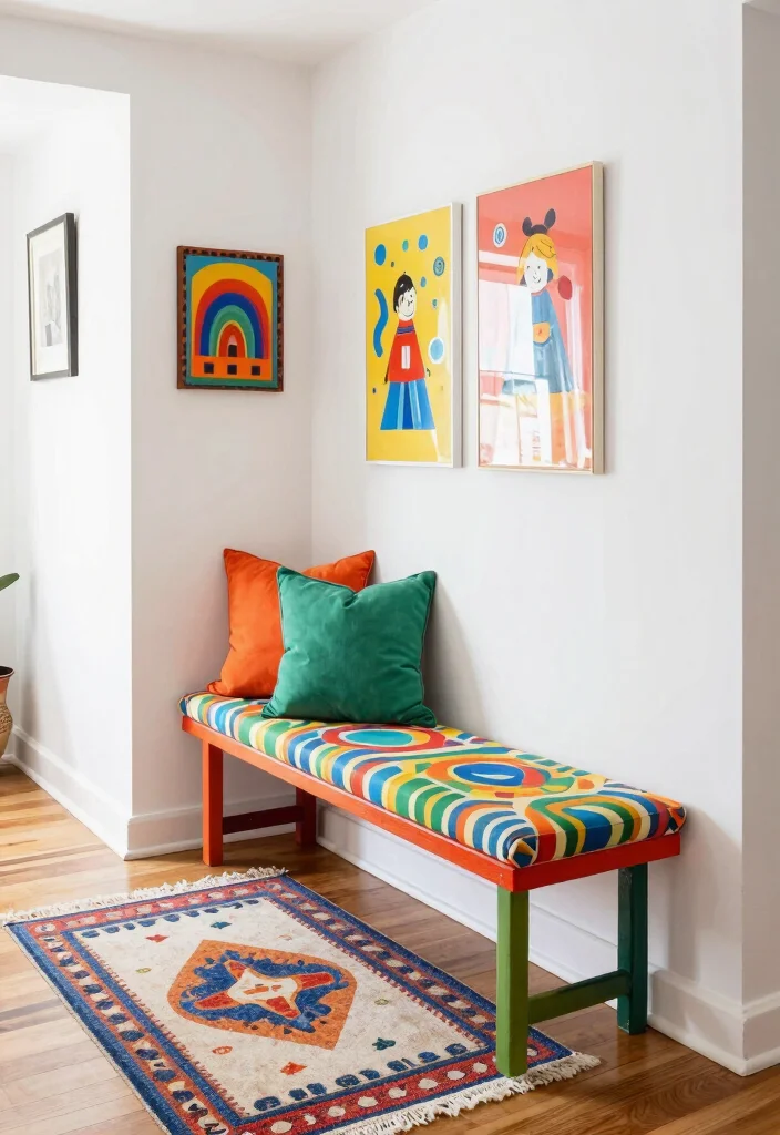 12 Entryway Ideas with Bench for Seating and Storage 50 12 Entryway Ideas with Bench for Seating and Storage 10. Colorful Bench for a Pop of Personality 0