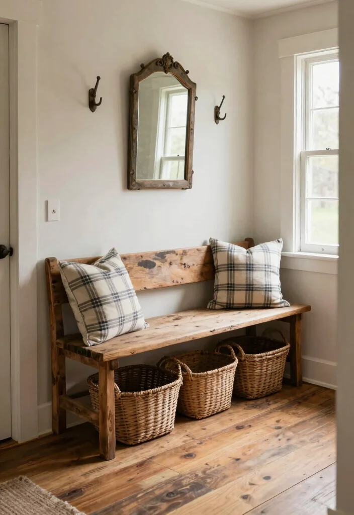 12 Entryway Ideas with Bench for Seating and Storage 28 12 Entryway Ideas with Bench for Seating and Storage 8. Rustic Farmhouse Bench 0