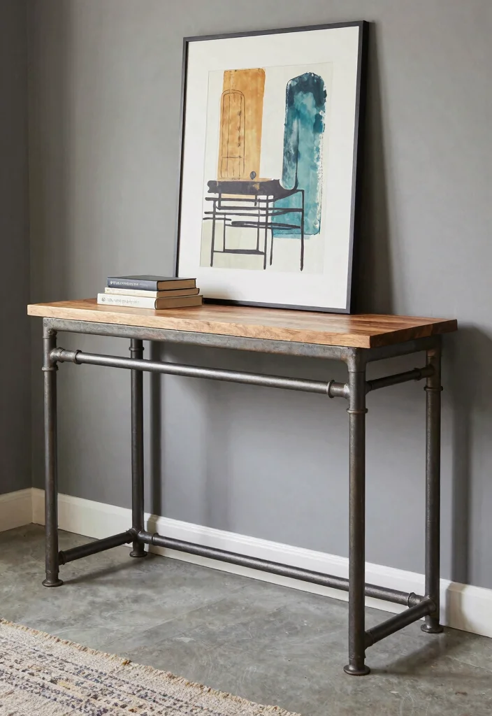 12 Entryway Table Ideas for Storage and Decor 11. Industrial Pipe Table 0
