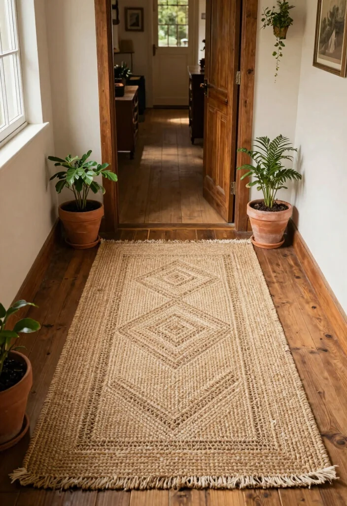12 Farmhouse Entryway Ideas with Cozy Character 3. Cozy Rugs to Welcome Guests 0