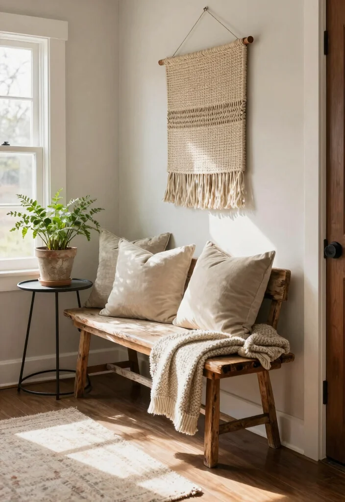 12 Farmhouse Entryway Ideas with Cozy Character 6. Mixed Textures for Depth 0