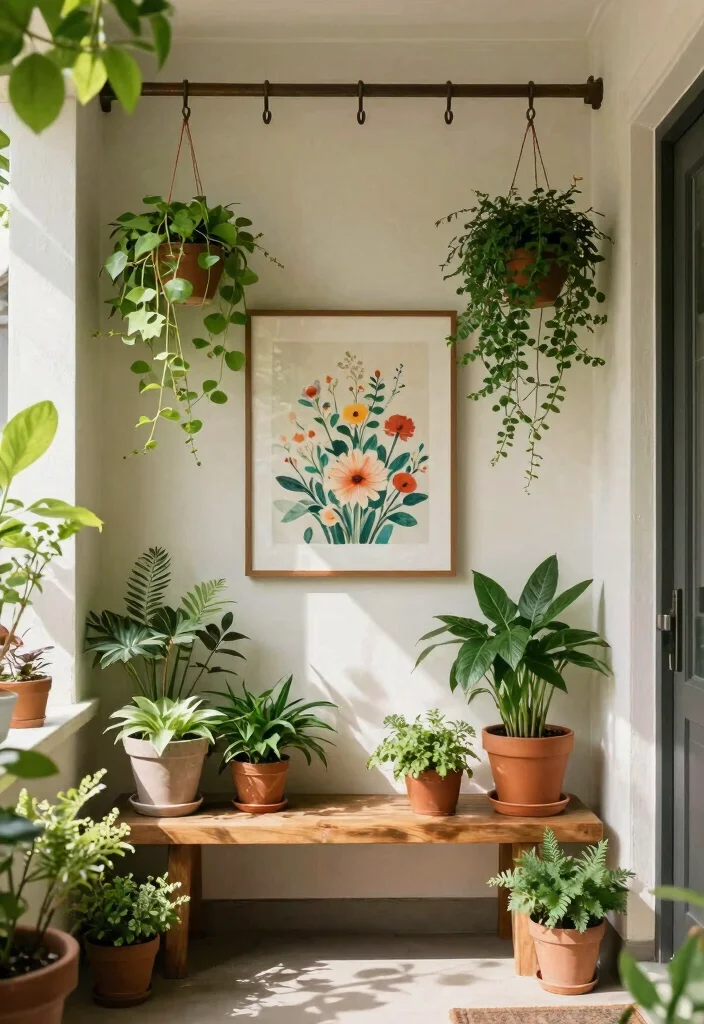 12 Farmhouse Entryway Ideas with Cozy Character 7. A Touch of Greenery 0
