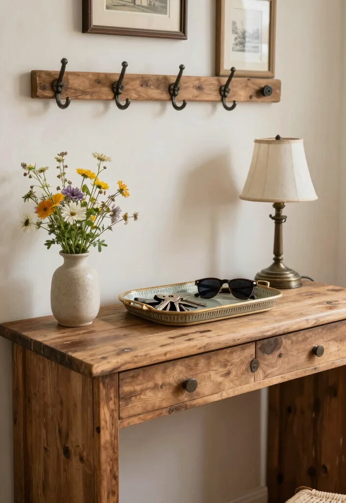 12 Farmhouse Entryway Ideas with Cozy Character 9. A Console Table with Character 0