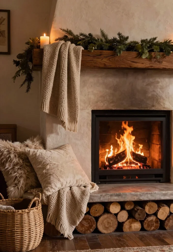 12 Fireplace Hearth Ideas for Cozy Details 1 12 Fireplace Hearth Ideas for Cozy Details 1. Layered Textures with Knitted Throws 0 1