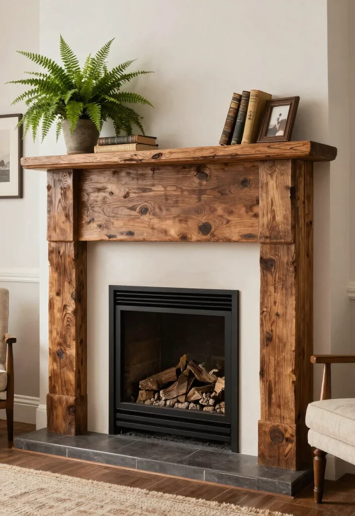 12 Fireplace Makeover Ideas to Refresh Old Designs 1. Reclaimed Wood Mantel 0