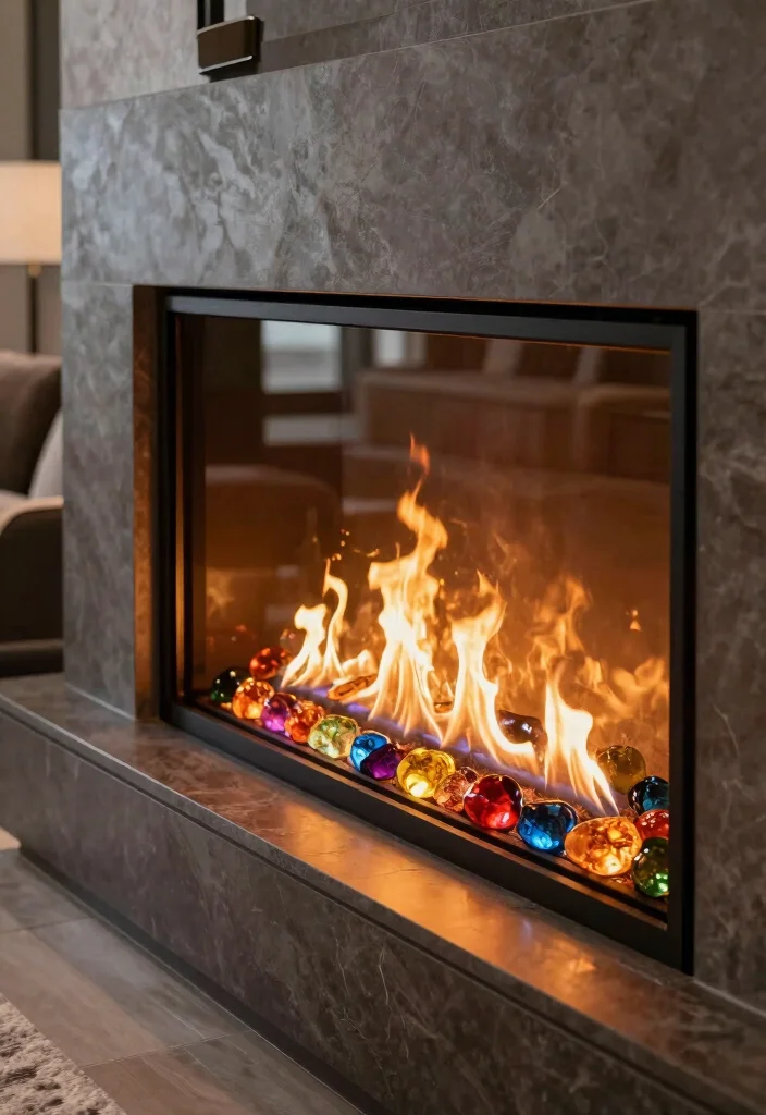 12 Fireplace Makeover Ideas to Refresh Old Designs 10. Colorful Fire Glass 0