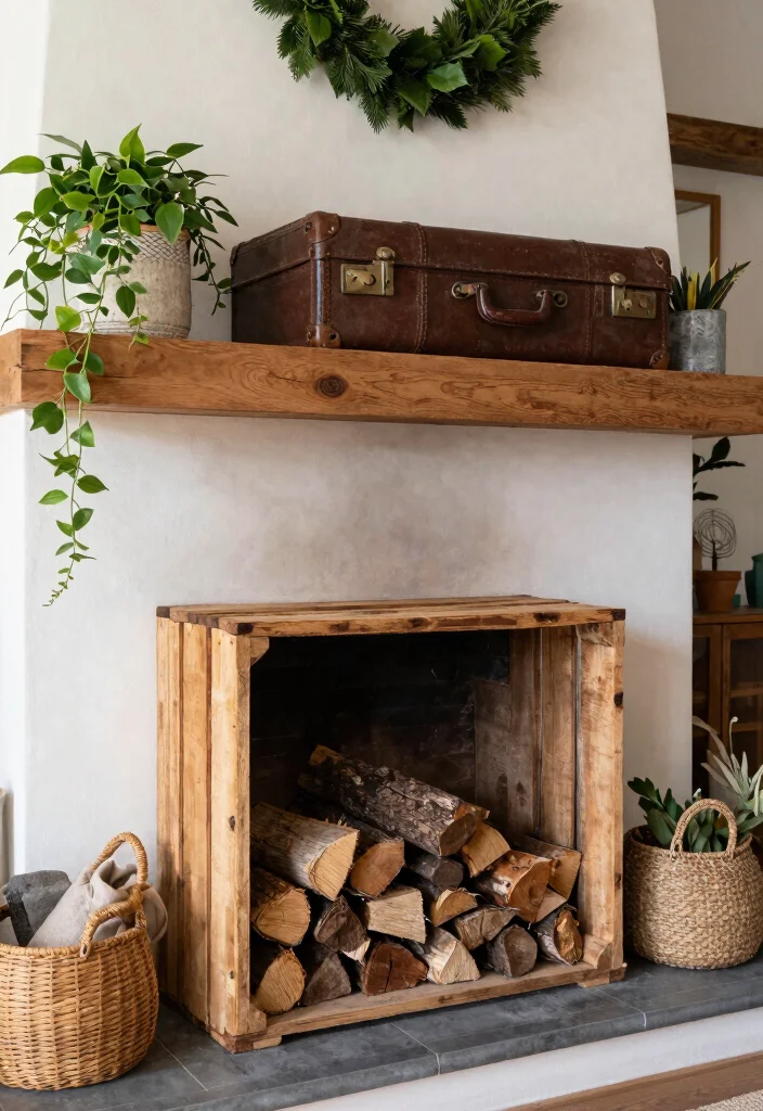 12 Fireplace Makeover Ideas to Refresh Old Designs 11. Upcycled Hearth Decor 0