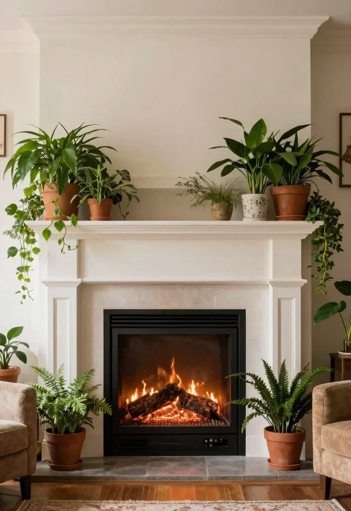 12 Fireplace Makeover Ideas to Refresh Old Designs 5. Incorporate Greenery 0