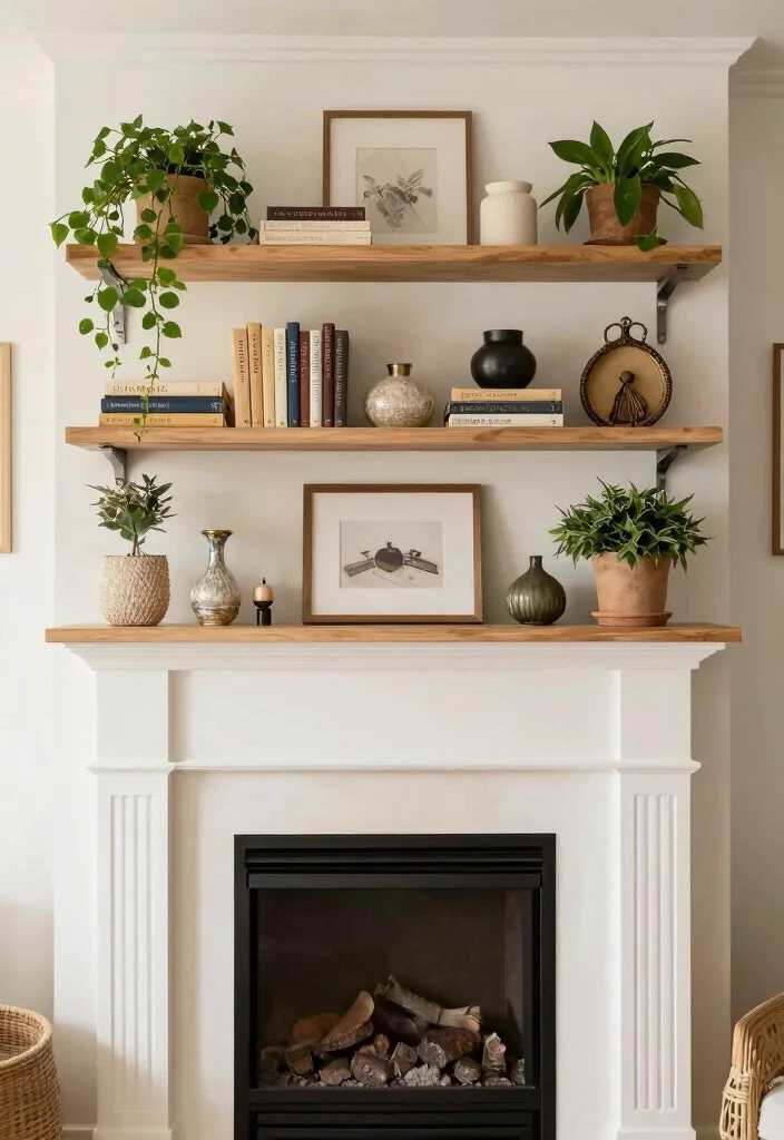 12 Fireplace Makeover Ideas to Refresh Old Designs 9. Shelving Above the Mantel 0