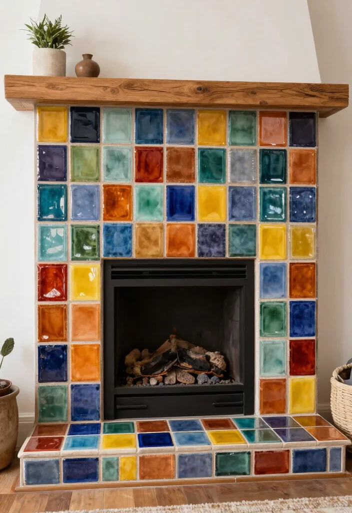 12 Fireplace Tile Ideas for Texture and Style 12. Colorful Glazed Tiles 0