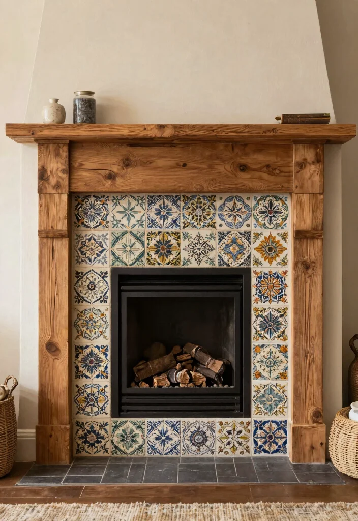 12 Fireplace Tile Ideas for Texture and Style 5. Vintage Patterned Tiles 0