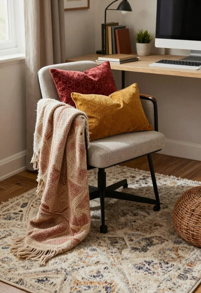 12 Home Office Ideas for Women with Stylish Details 10. Cozy Textiles 0