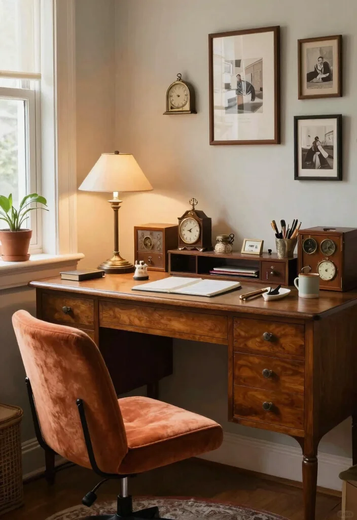 12 Home Office Ideas for Women with Stylish Details 7. Vintage Finds 0