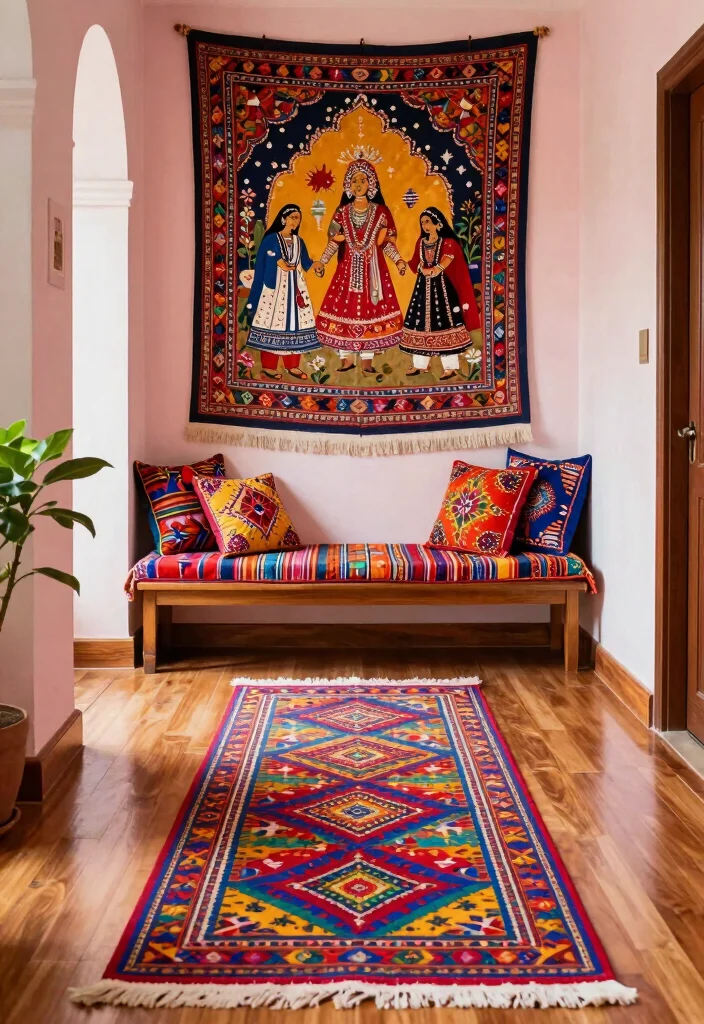 12 Indian Foyer Entryway Ideas with Cultural Style 2 12 Indian Foyer Entryway Ideas with Cultural Style 2. Vibrant Textiles 0