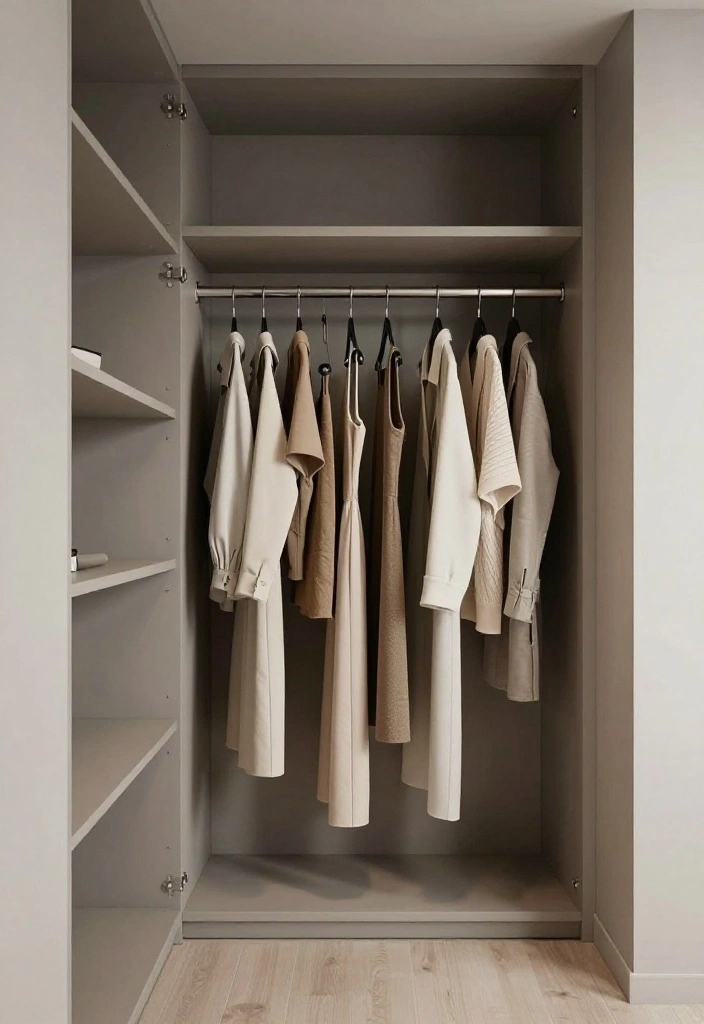 12 Narrow Walk-in Closet Ideas That Still Feel Comfortable 13 12 Narrow Walk in Closet Ideas That Still Feel Comfortable 3. Thin Hangers for Streamlined Look 0