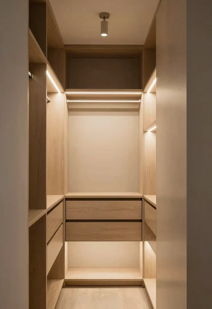 12 Narrow Walk-in Closet Ideas That Still Feel Comfortable 48 12 Narrow Walk in Closet Ideas That Still Feel Comfortable 8. Lighting That Sets the Mood 0
