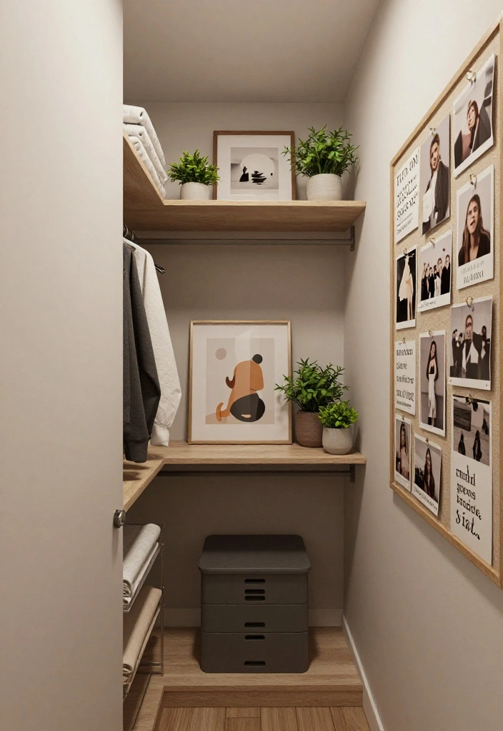 12 Narrow Walk-in Closet Ideas That Still Feel Comfortable 49 12 Narrow Walk in Closet Ideas That Still Feel Comfortable 9. Personal Touches with Art and Decor 0