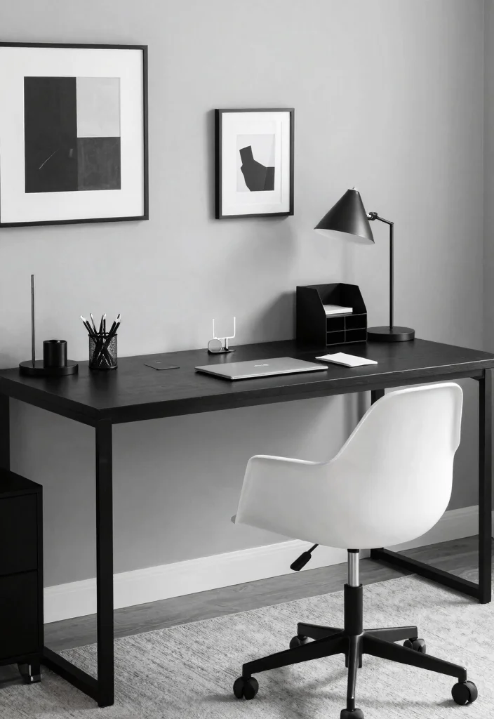 12 Office Desk Ideas for Clean and Functional Setups 2. Monochrome Magic 0