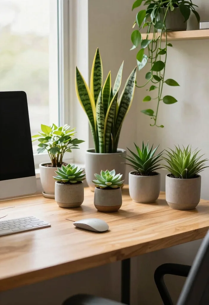 12 Office Desk Ideas for Clean and Functional Setups 4. Lively Greenery 0