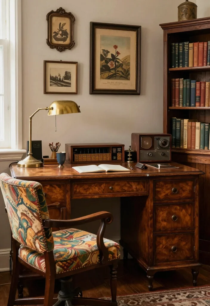 12 Office Desk Ideas for Clean and Functional Setups 5. Vintage Charm 0
