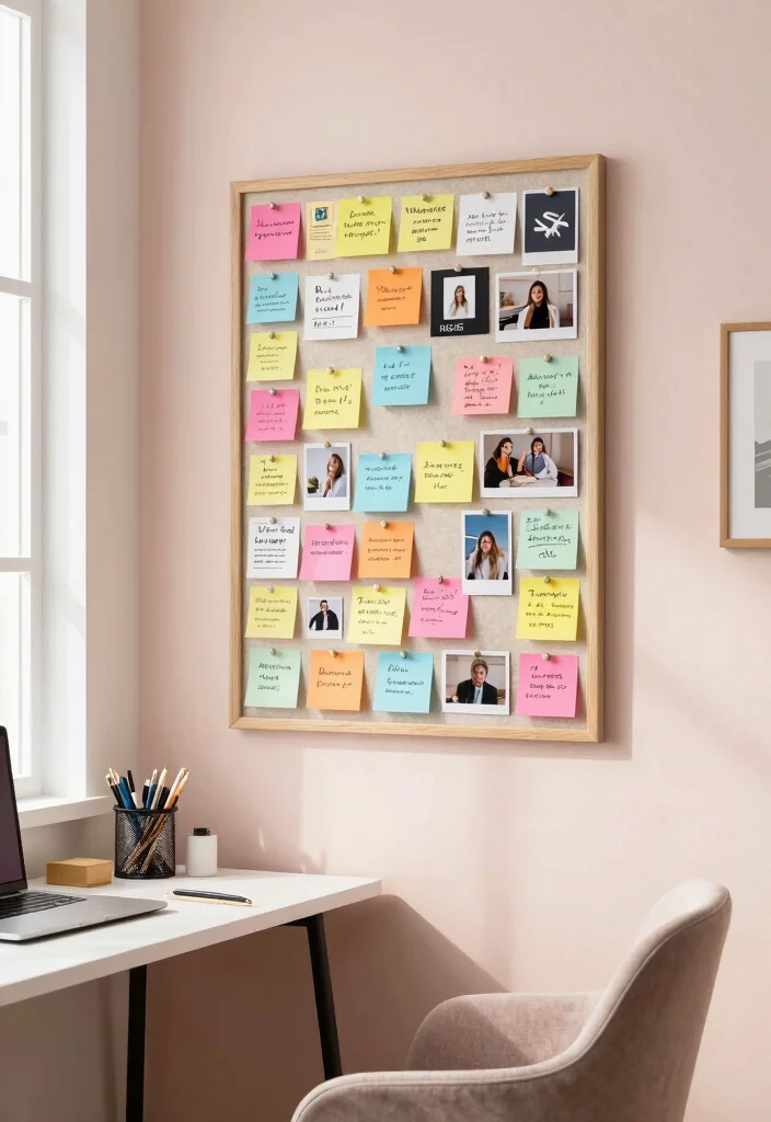 12 Small Home Office Ideas That Feel Organized 4. Use a Pinboard for Inspiration 0